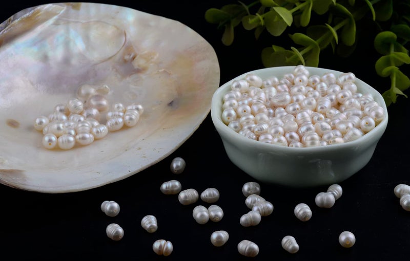 Eswala Pearls Beads for Jewelry Making 100pcs 7-8mm Natural Genuine Real Freshwater Cultured Pearl White Rice Oval Loose Gemstone Bead Holes 0.7mm Crafts Necklaces Bracelets Earrings (White  7-8mm) - Image 2